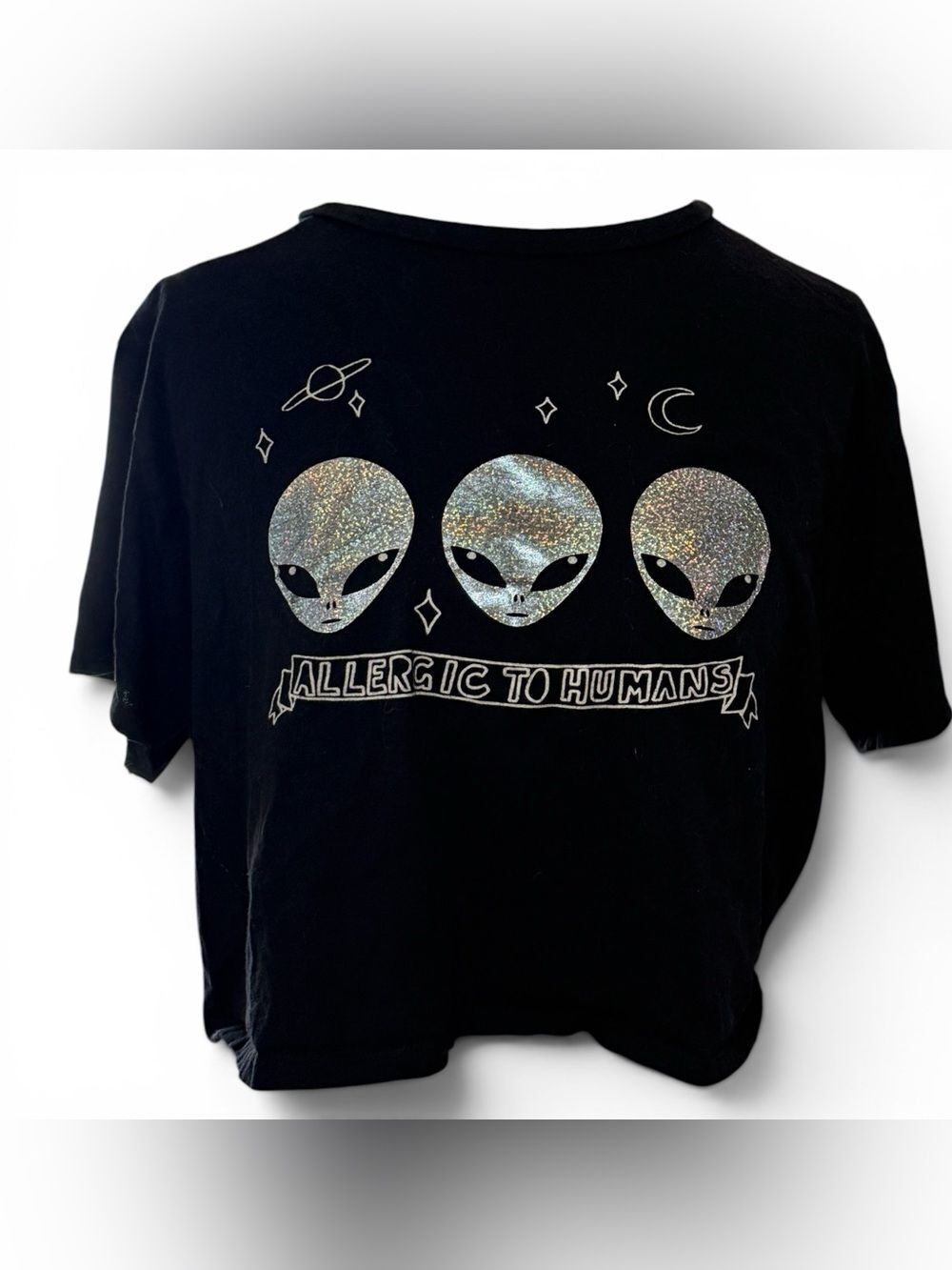 Moonchild Cropped Short Sleeve Allergic To Humans T-shirt Holographic Black XL